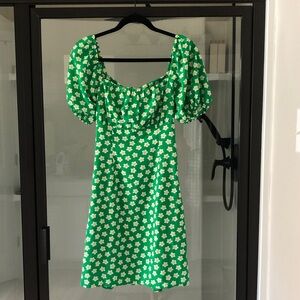 Pretty Garbage green white floral puff sleeve dress NWT S Summer Feminine